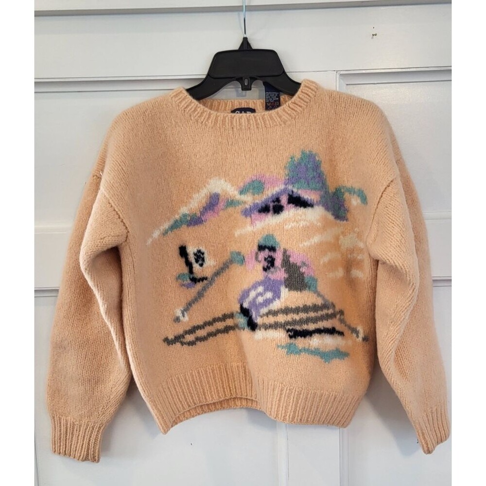 Vintage 90s GAP Women’s Handknit Ski Sweater 100% Shetland Wool Après Ski S fit